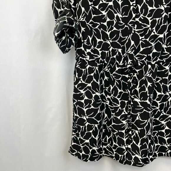Loft Womens Romper Playsuit Black White Floral Short Sleeve Roll Tab Button 4 - Picture 8 of 11